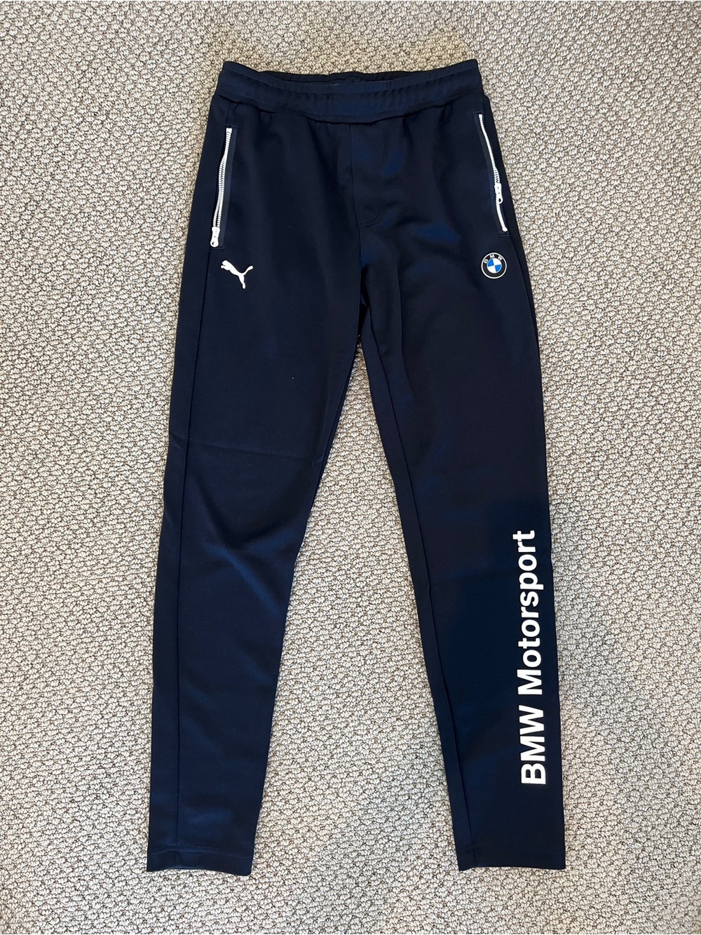 Puma BMW Motorsport Navy Track Joggers Athletic Pants Zip Pocket Size Small
